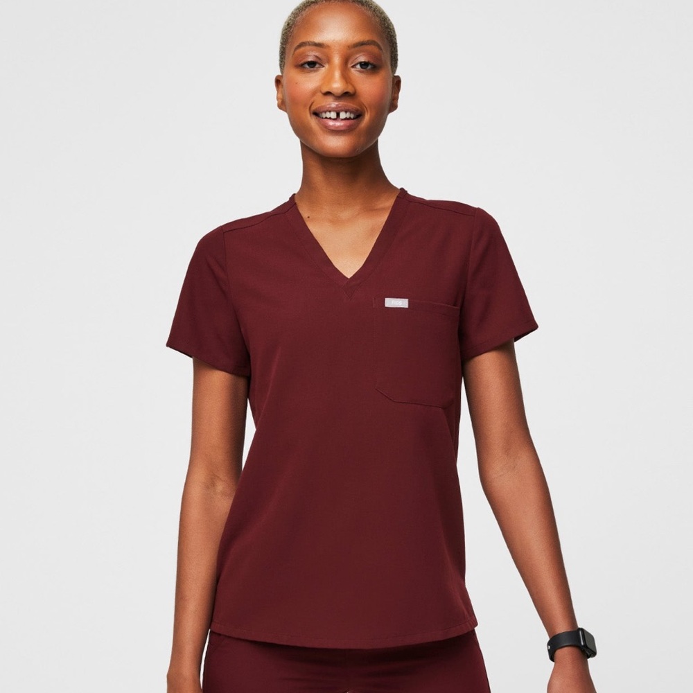 FIGS Burgundy Catarina One Pocket Women's V-Neck Scrub Top - XS